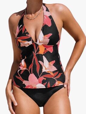 CUPSHE Wild Lily Halter Tankini Swimsuit Bathing Suit - XS